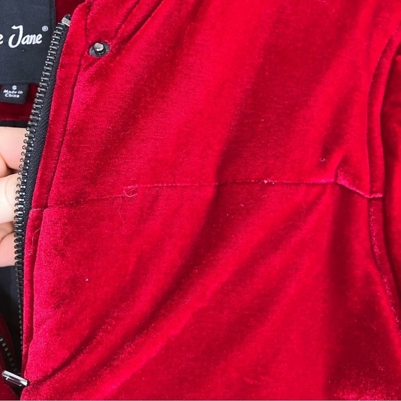 Me Jane Velvet Plush Bomber Puffer Jacket Zip Up Vibrant Cherry Red Cozy FLAWS S - Picture 16 of 16